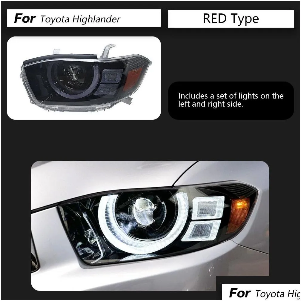 car turn signal head light assembly for  highlander led daytime running headlight 2007-2011 high beam projector lens