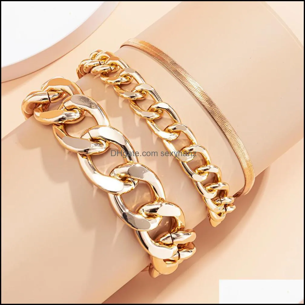 3pcs/set vintage chunky thick chain anklet women fashion gold color lock charm ankle bracelet sandals female unisex foot jewelry