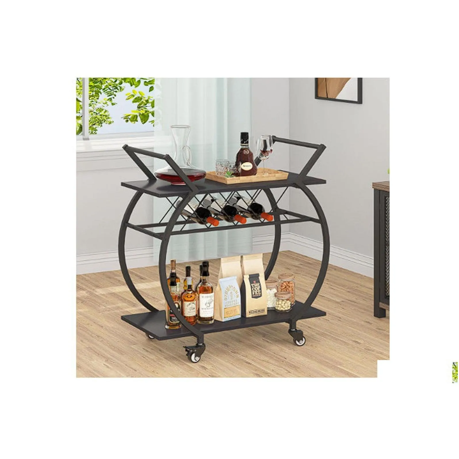 Other Kitchen Storage & Organization Bar Cart Wine With Wheels Modern Rack Beverage Rolling Kitchen Serving Storage For Home Dining Dr Otmay