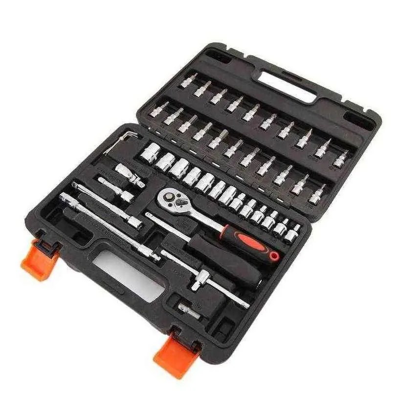 car dvr professional hand tool sets 46pcs car repair kit wrench set head ratchet pawl socket spanner screwdriver metalworking h220510 drop d
