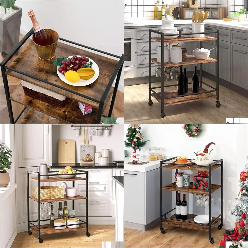 Kitchen Furniture Bar Cart 3-Tier Wedding Anniversary Housewarming Home Kitchen Coffee Drop Delivery Home Garden Furniture Home Furnit Otxyl