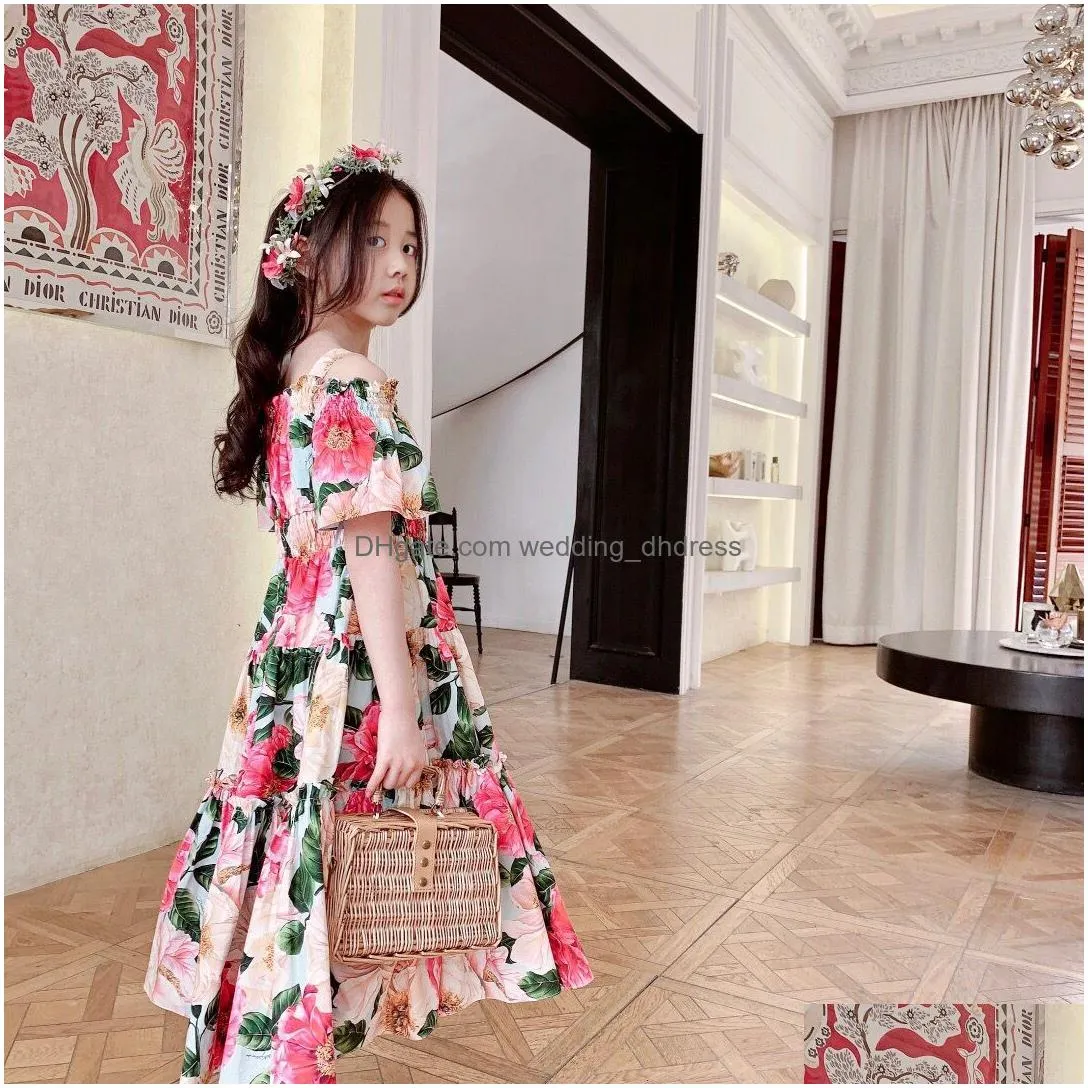 In Stock Flower Girl Dresses Baby Girls Dress Summer Kids Princess Floral Sweet Lovely Casual Costume Children Clothing Drop Deliver Dhh2J