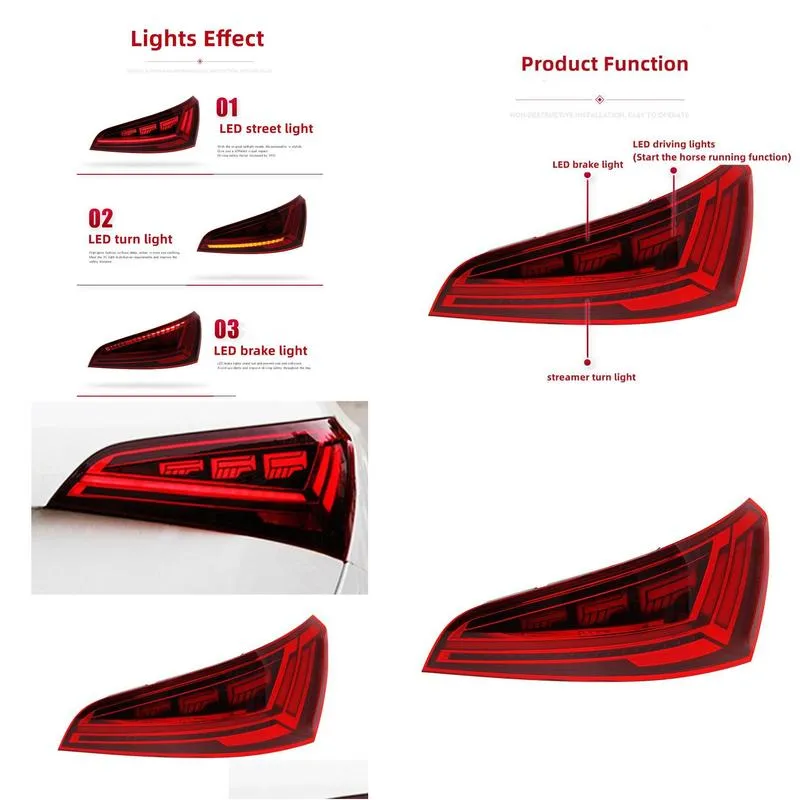 car tail lights for audi q5 2008-20 18 led dynamic driving light brake light sequential turn signal taillight assembly