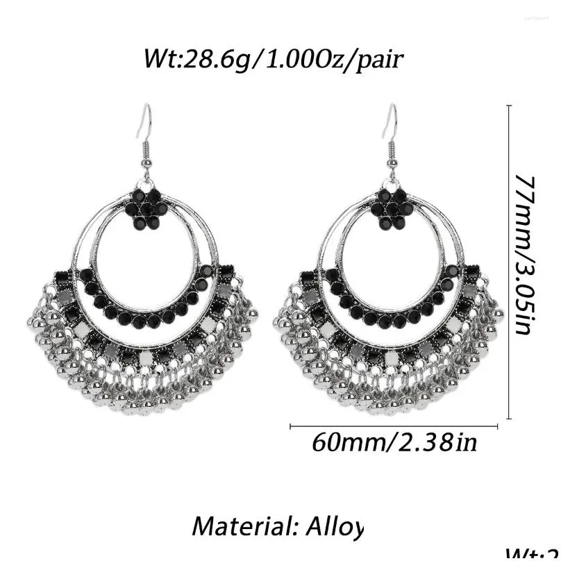 dangle earrings ethnic silver color big round drop pendientes retro white crystal alloy beads tassel bijoux femme accessories