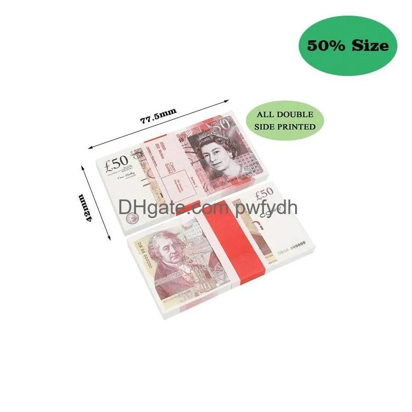 50% size prop money copy festive party supplies toy euros party realistic fake uk banknotes paper money pretend double sided