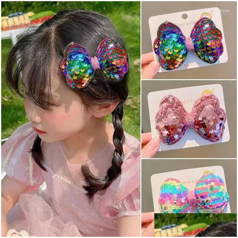hair accessories 1piece fashion shiny squein clip for kids girl colorful glitteringbow pin toddler bang side kid headwear