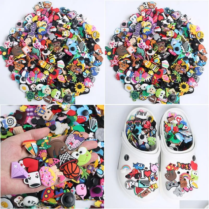 Charms Wholesale 30-50-100Pcs Mixed Cartoon Random Different Shoes Charms Fit Clog Shoes/Wristbands Children Party Birthday Gift Drop Dhzdr