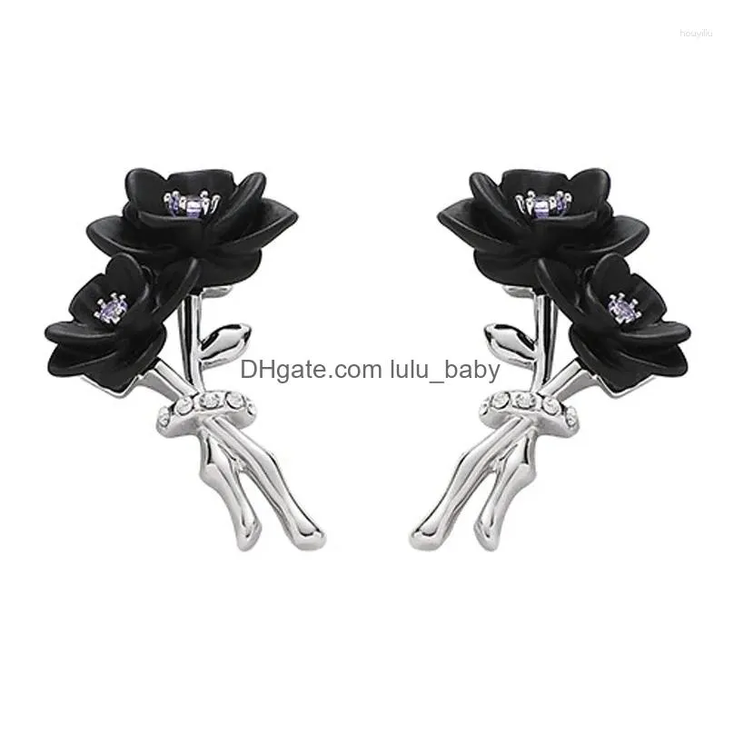 stud earrings eetit statement black resin zircon flower stylish unique design versatile copper prevent allergy ear jewelry gift