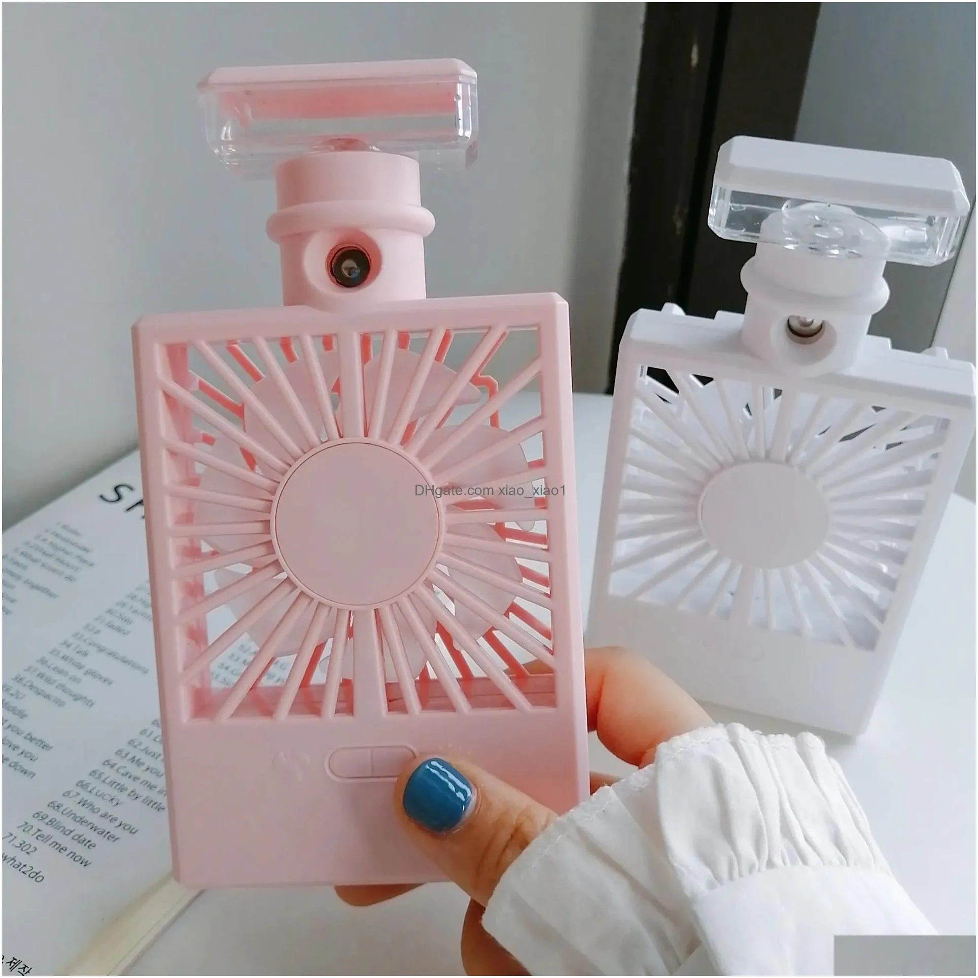 summer high fashion mini fan portable hand mini water spray air conditioner cool air cooler usb charging perfume shaped zz