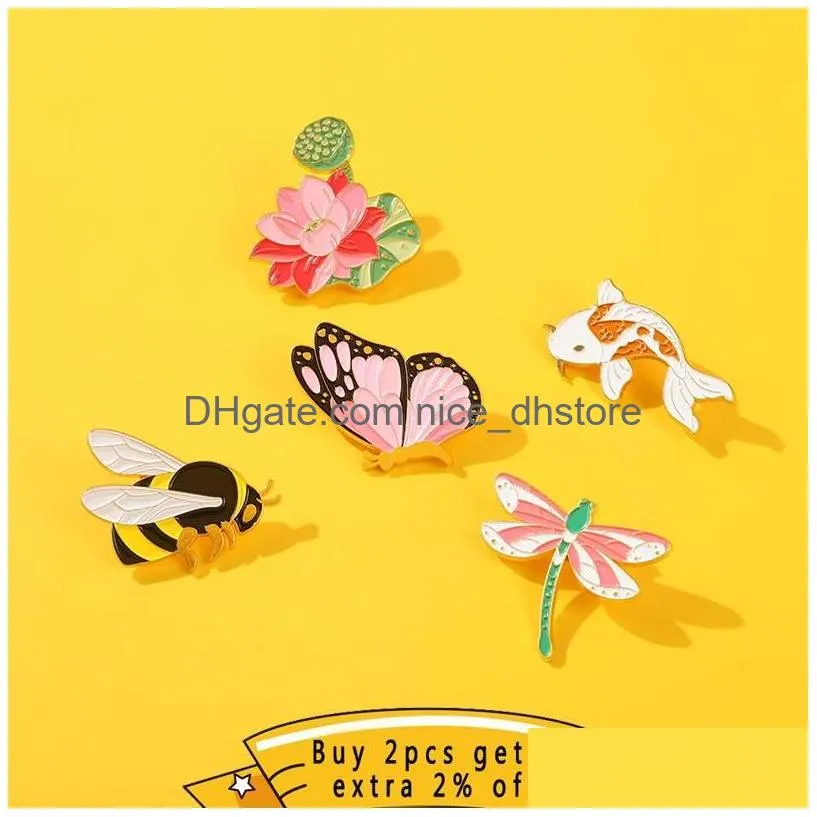 pins brooches cute animal plant series enamel butterfly fish flower metal badge women kids bag hat clothes lapel jewelry giftpins