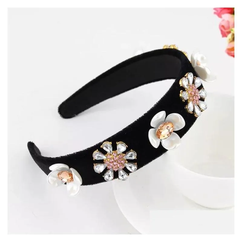 Headbands European And American Vintage Court Style Headband Baroque Rhinestone Hair Hoop With Pearl Gold Leaves Wholesale Drop Deliv Dhoey