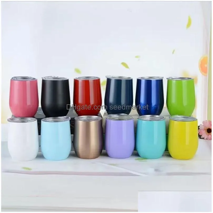 12oz wine tumbler double wall egg shape cups stainless steel tumblers with lid insulated glasses wedding favors