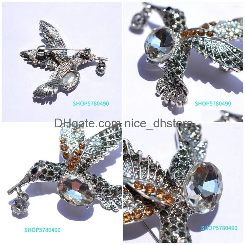 brooches classic jewelry hummingbirds vintage crystal pins rhinestone for women coat accessories lady gifts elegant pin