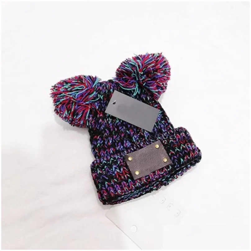 Beanie/Skull Caps Cute Kids Two Poms Knitting Hats Luxury Designer Baby Winter Caps 5 Colors Brand Children Knitted Wholesale Drop Del Dhoxf