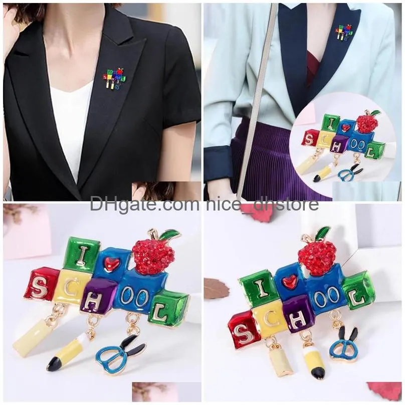 brooches pins opening season alloy dripping rhinestone letter brooch enamel school stationary tools party casual gifts