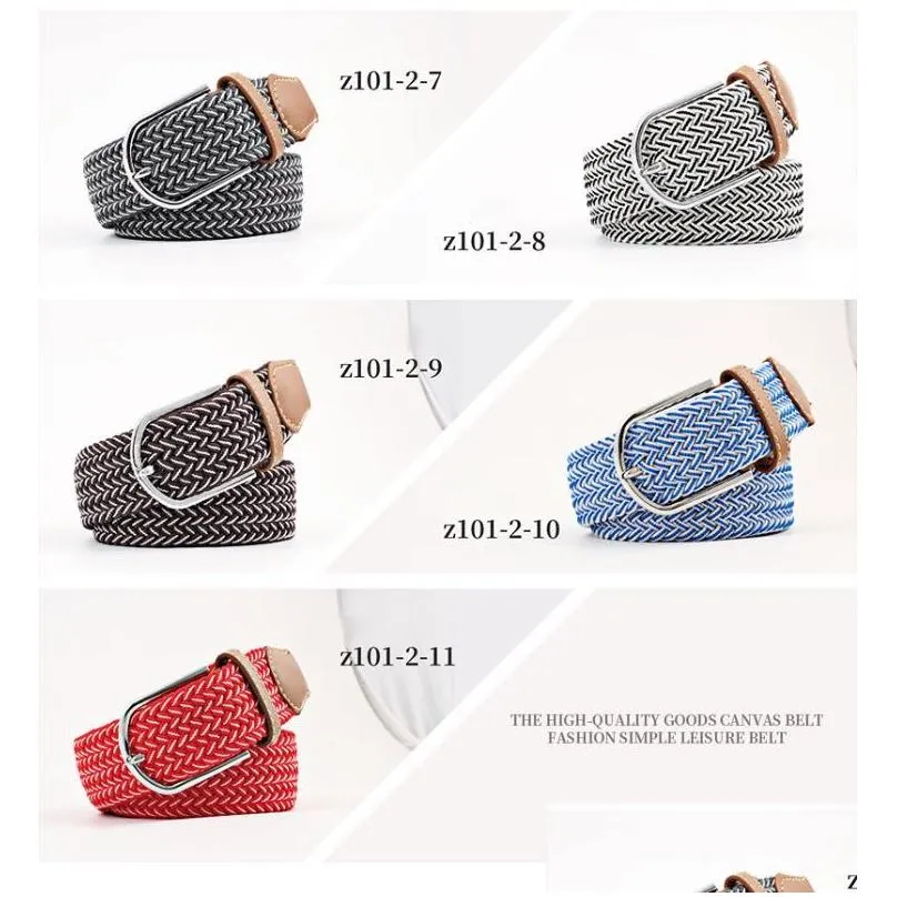 Belts 60 Colors Ladies Canvas Belts Men Elastic Belt Leisure Knitting Needle Buckle Drop Delivery Fashion Accessories Belts Accessorie Dhfyr