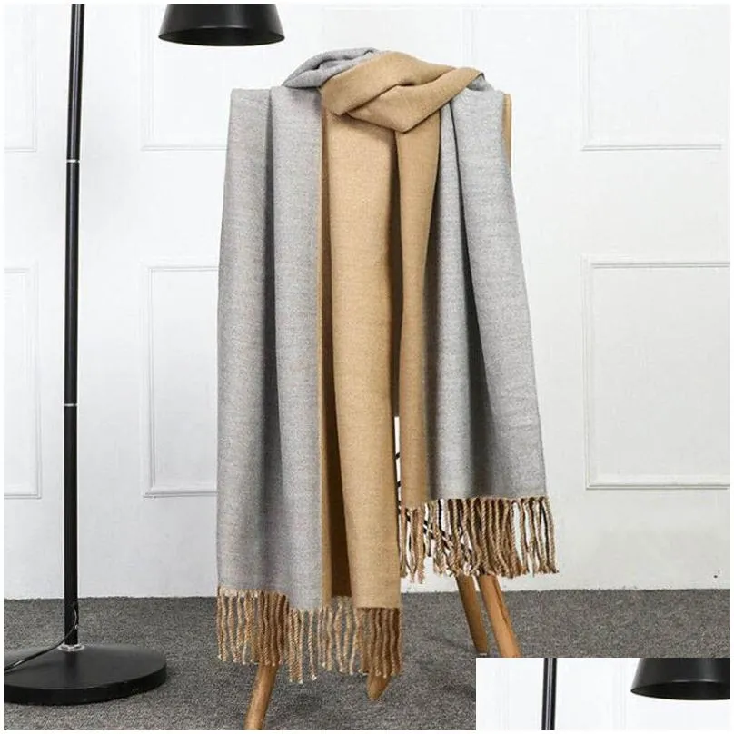 Scarves Warm Long And Wide Scarf With Tassels Classical Two Colors Solid Cloth Pashmina Drop Delivery Fashion Accessories Hats, Scarve Dh3Kv