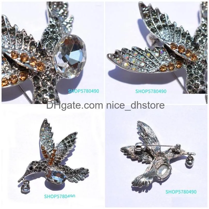 brooches classic jewelry hummingbirds vintage crystal pins rhinestone for women coat accessories lady gifts elegant pin