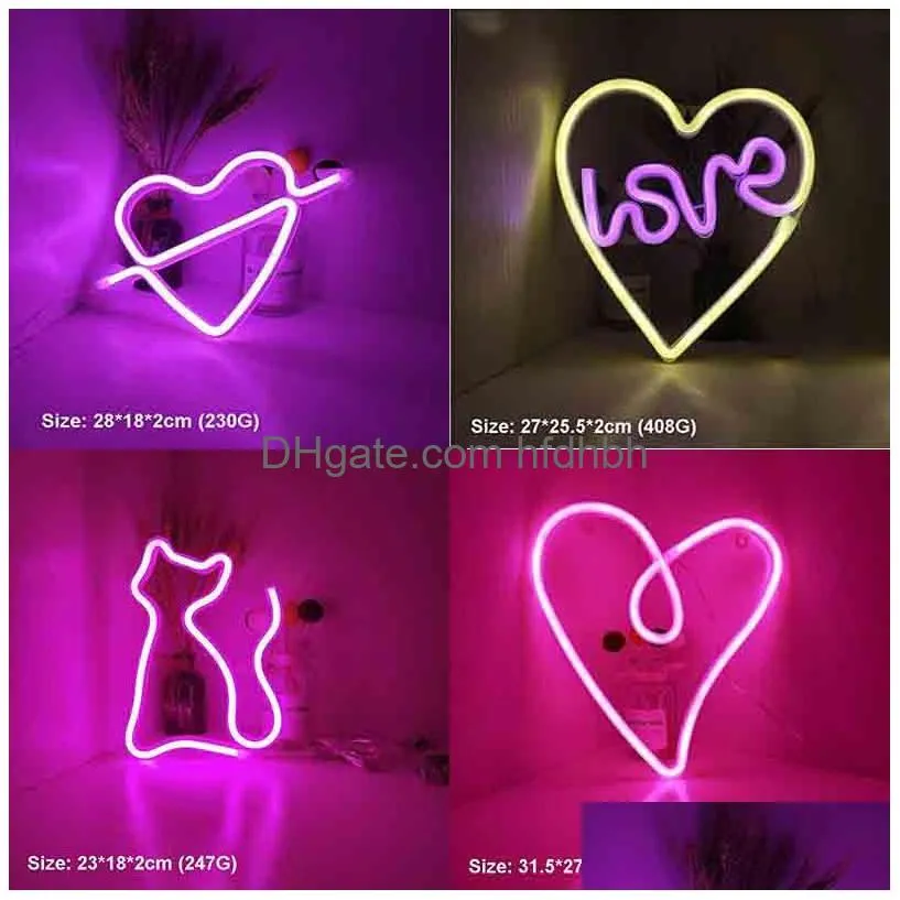 led neon sign smd2835 indoor night light love heart rainbow cat home lighting model usb decorations table lamps for holiday xmas party