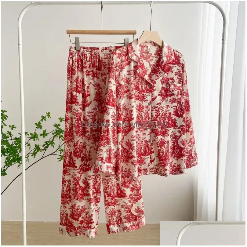 womens sleepwear 85% silk pajamas summer ice long sleeve pants two pieces ladies simple casual loose homewear luxury sexy pjs