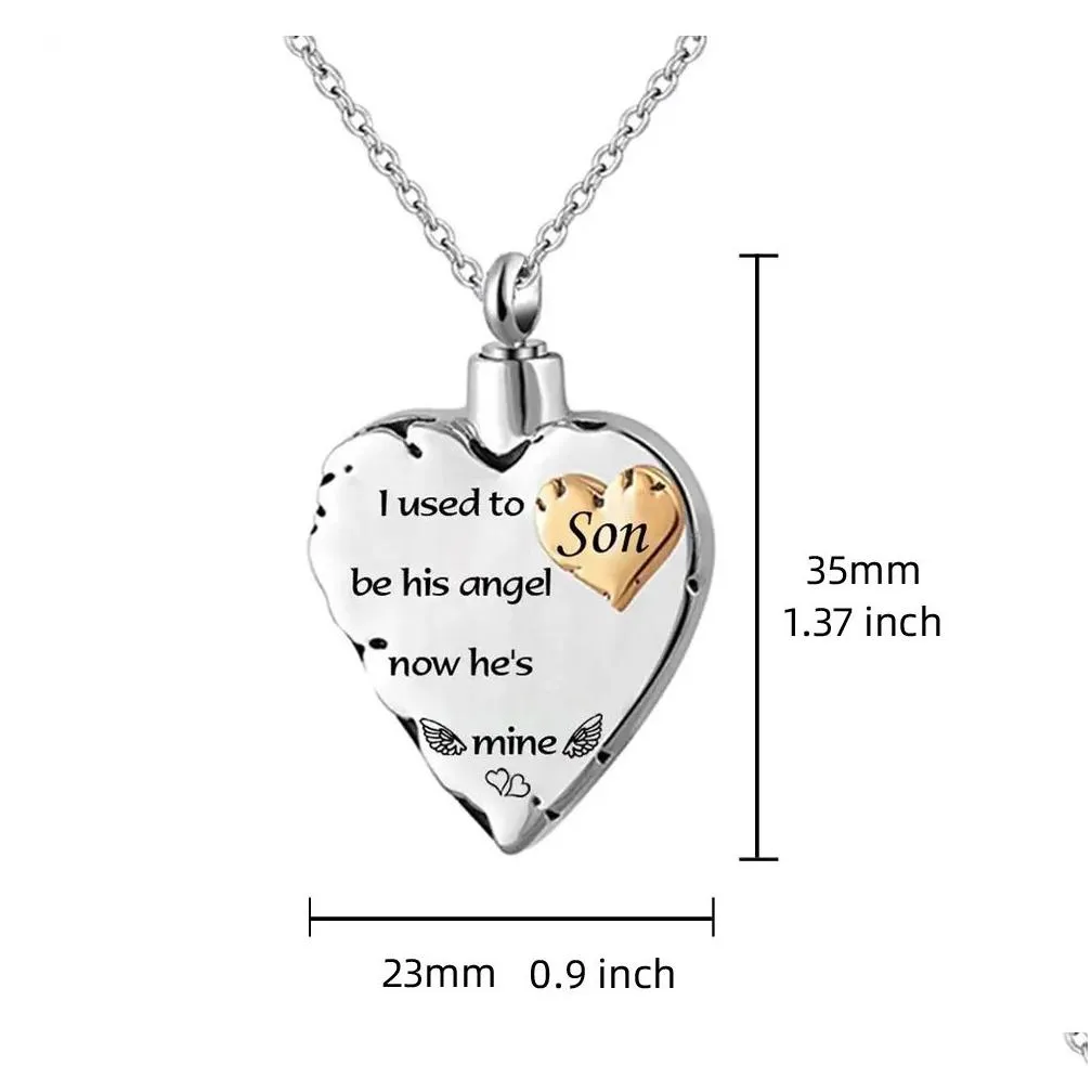 Pendant Necklaces Heart Pendant For Ashes Cremation Urn Necklace Memorial Keepsake Jewelry Gift - Engraved I Used To Be His Angel Now Dh3Pt