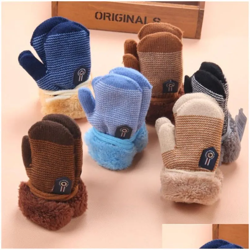 Mittens Baby Winter Warm Knitted Gloves 6 Colors With Hanging Rope Good Quality For Boys And Girls Size Mittens Wholesale Drop Deliver Dh3Xb