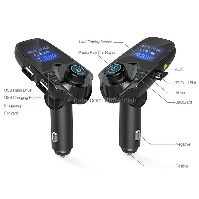 t11 lcd bluetooth hands- car auto kit a2dp 5v 2.1a usb  fm transmitter wireless modulator audio music player with package