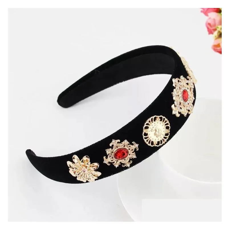 Headbands European And American Vintage Court Style Headband Baroque Rhinestone Hair Hoop With Pearl Gold Leaves Wholesale Drop Deliv Dhoey