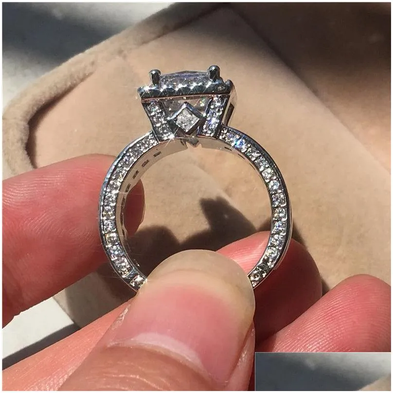 Band Rings Sterling Sier Princess Cut 3Ct Lab Diamond Ring Jewelry Engagement Wedding Rings For Women 6 Drop Delivery Jewelry Ring Otfvh