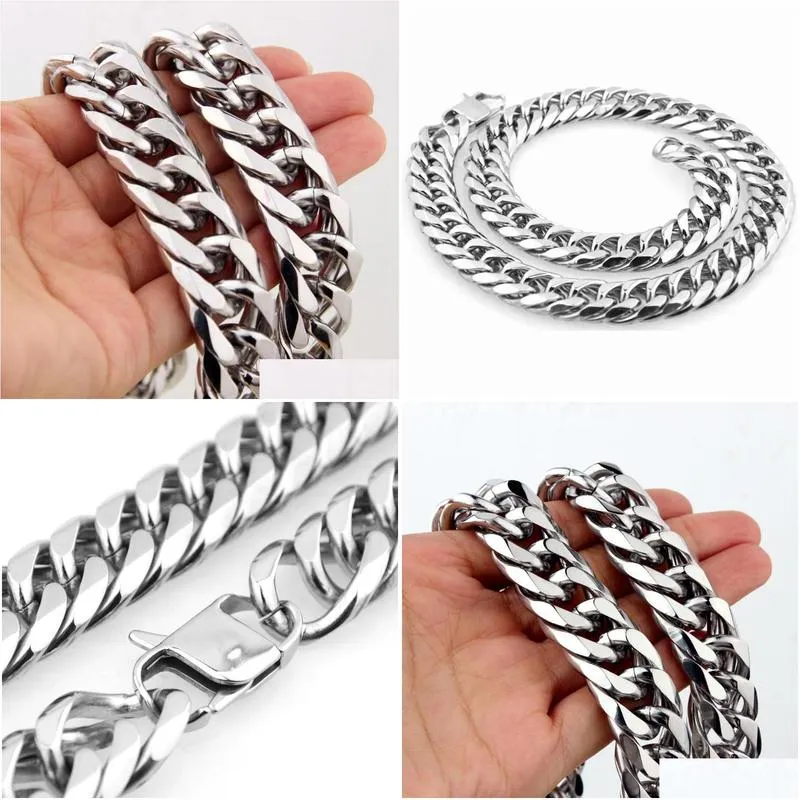 Chains 19/21Mm Heavy Cuban Men Hip Hop Jewelry Sier Color Thick Stainless Steel Long Big Chunky Necklace Giftchains Drop Delivery Dhtej