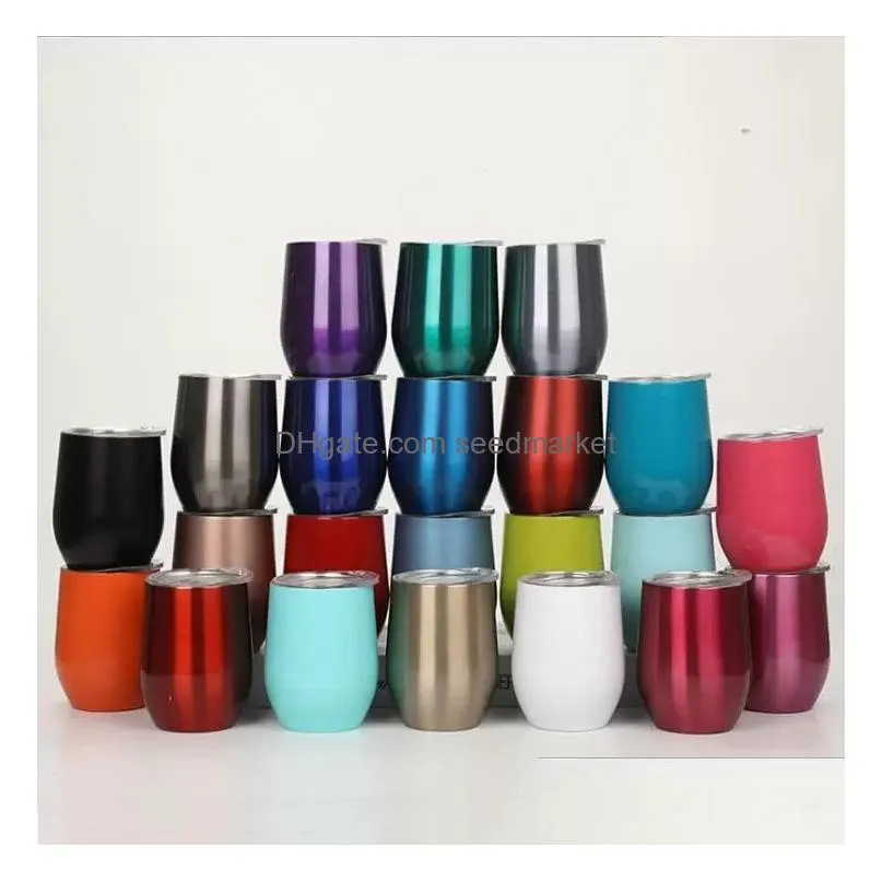 12oz wine tumbler double wall egg shape cups stainless steel tumblers with lid insulated glasses wedding favors