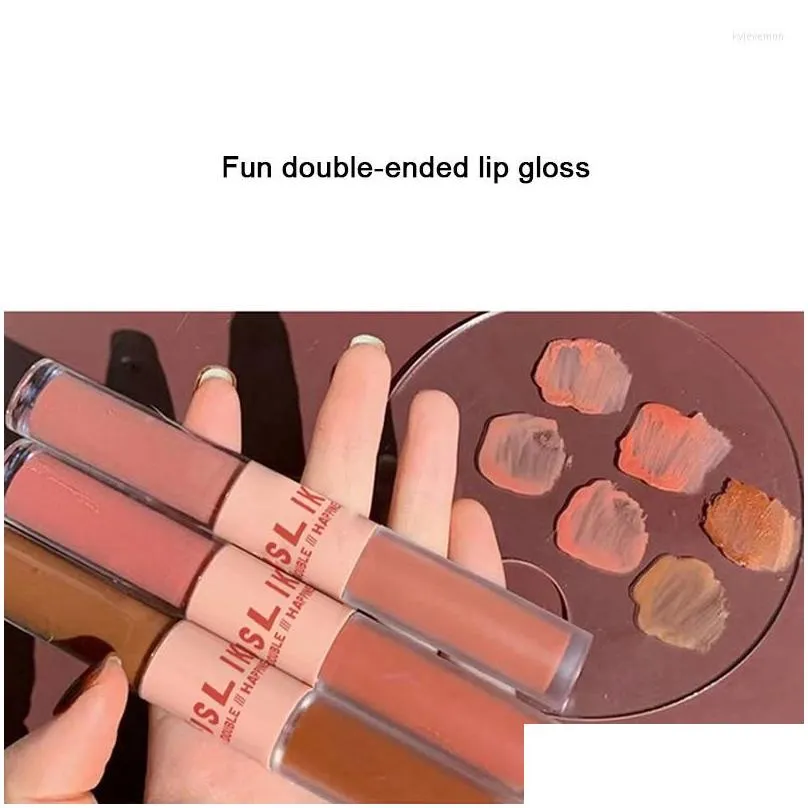 lip gloss double-headed matte mirror set lipstick waterproof not stick cup lasting silky glaze tint age reduction
