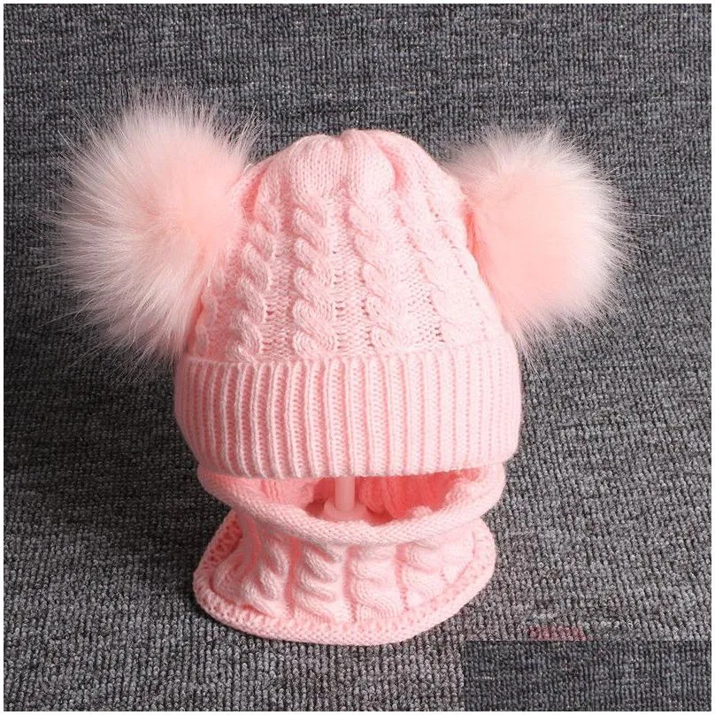 Beanie/Skull Caps Autumn And Winter Baby Knitting Hats Cute Child Cap 5 Colors Kids Beanie Caps Double Ball Childrens Wool Hat Scarf S Dhgu5