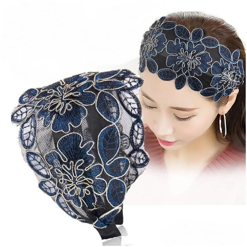 Headbands Wide Lace Embroidery Hairpin With Toothed Headband Simple Hairband Fashion Women 5 Colors Wholesale Drop Delivery Jewelry H Dh8Qx