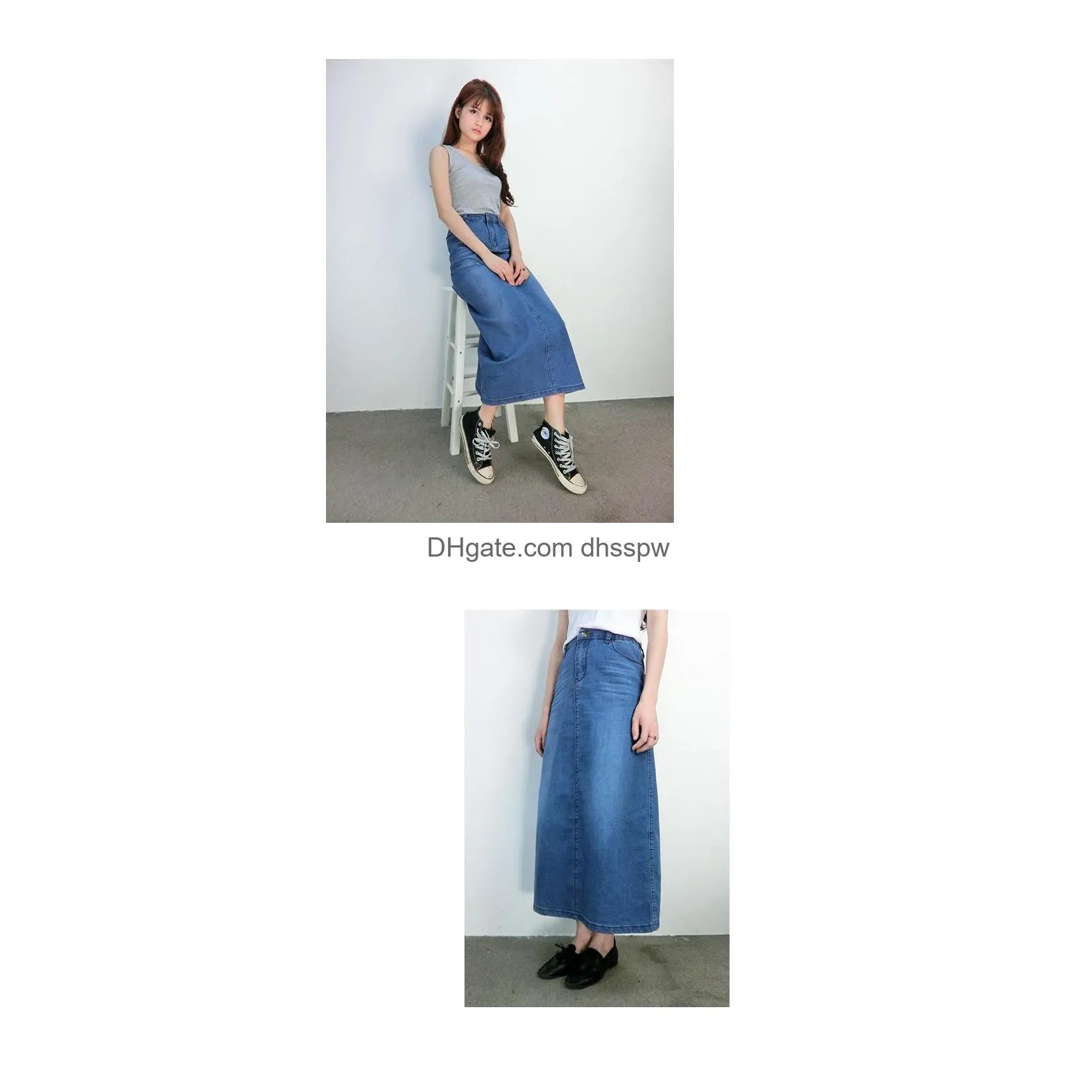  fashion elastic high waist long a-line s to 2xl plus size denim jeans spring and summer style women skirt