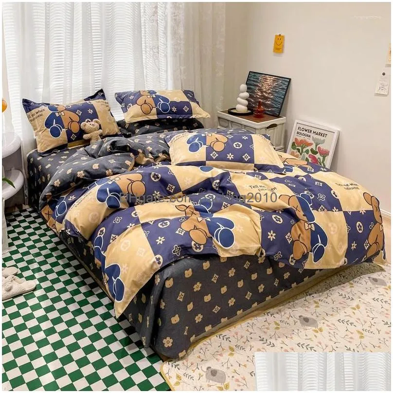 Bedding Sets Bear Printing Duvet Er Bed Sheet Pillowcase Set Geometric Soft Comforter For Kids Adt Drop Delivery Dhurp