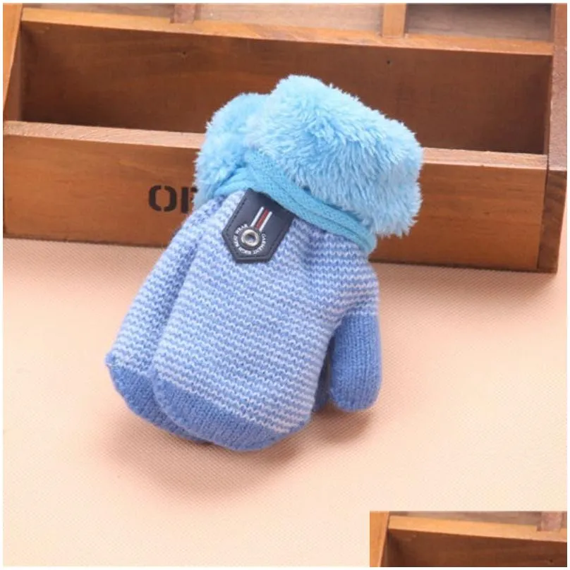 Mittens Baby Winter Warm Knitted Gloves 6 Colors With Hanging Rope Good Quality For Boys And Girls Size Mittens Wholesale Drop Deliver Dh3Xb