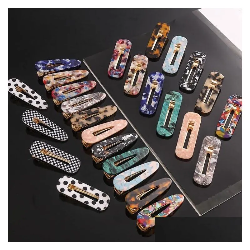 Hair Clips & Barrettes Designer Acetic Acid Hair Clips Acrylic Resin Side Clip Water Drop 38 Colors Big Marble Pattern Barrettes Drop Dh8Ae