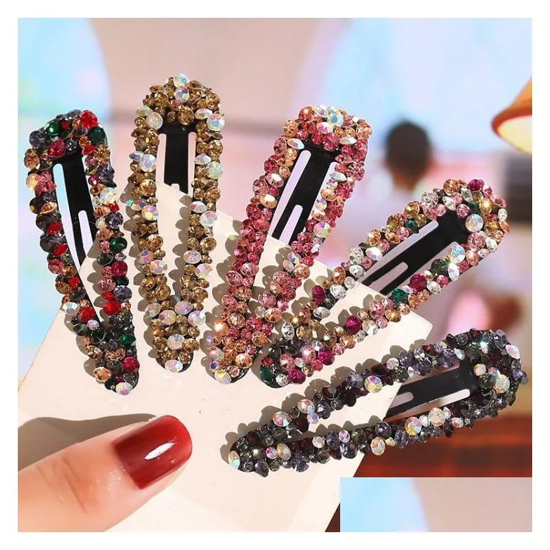 Hair Clips & Barrettes Fashion Rhinestone Hair Clip Geometric Diamond Bb Grips For Women Colored Bang Clips Crystal Wholesale Drop De Dhgye