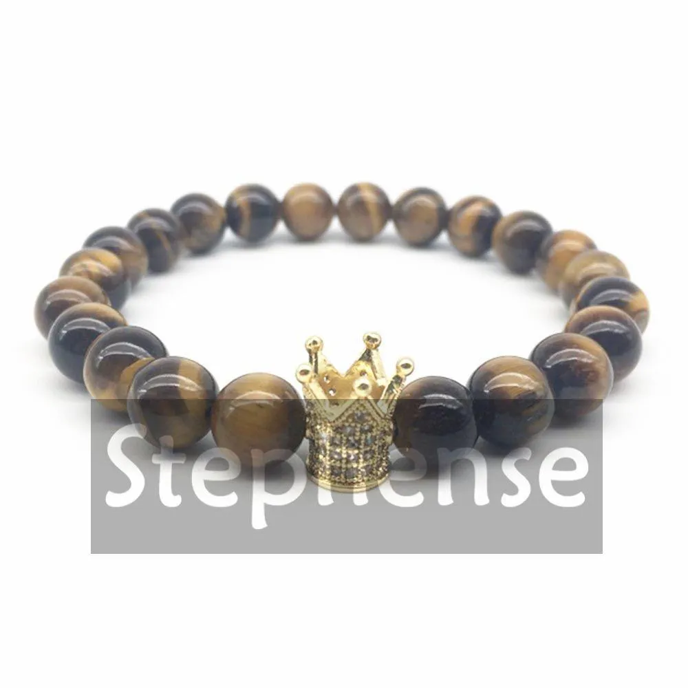 Beaded Cz0066 Fashion Design Powerf Crown Energy Bracelet 8 Mm Natural Howlite Tiger Eye High Quality Jewelry Wholesale Drop Delivery Dhif6