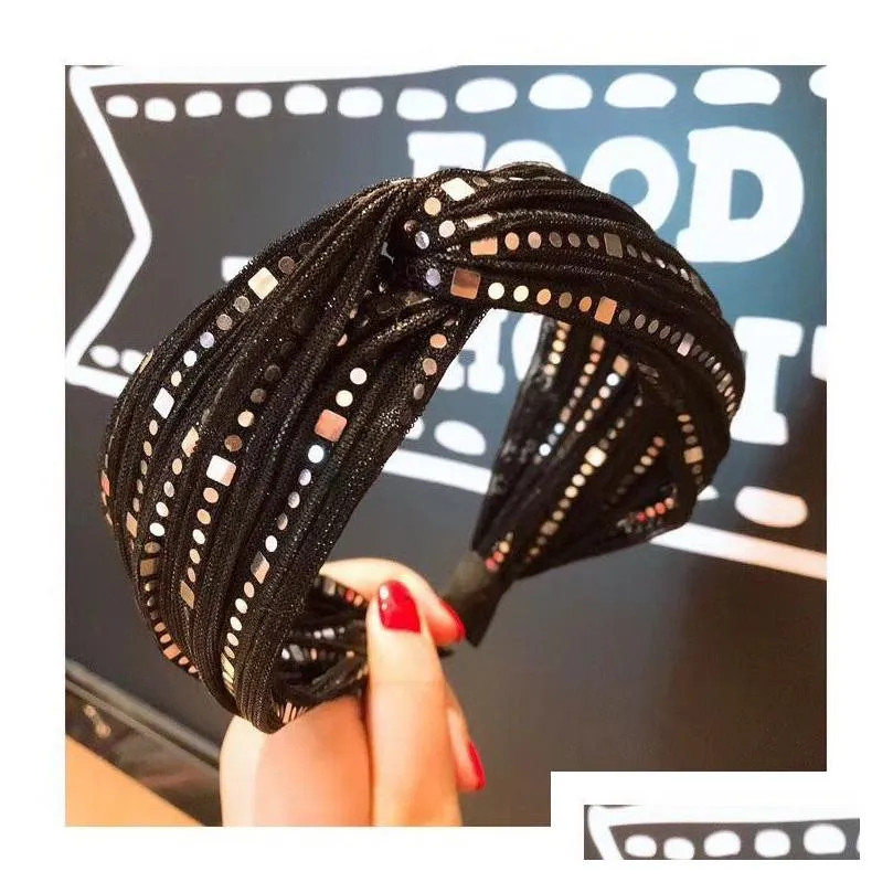 Headbands Retro And Fashion Style Headbands Wide Edge Crossing Hair Hoop Sequins Fabric Headband Hairpin Women Jewelry Drop Delivery Dhzvs