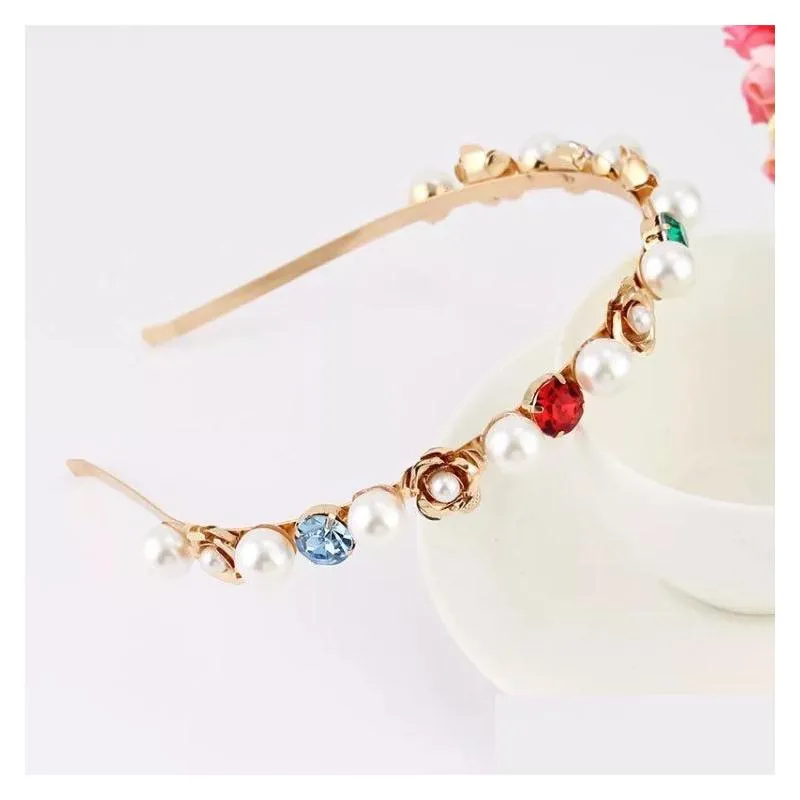 Headbands Metal Rhinestone Headbands Flower Alloy Imitation Pearl Hair Accessory Leaf Star Head Hoop Colorf Gemstone Baroque Drop Del Dhmcx