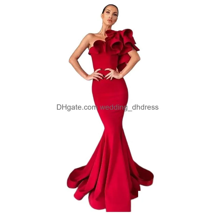 elegant ruffles one shoulder mermaid evening dresses floor length formal occasion gowns runway fashion prom wear for women 2024