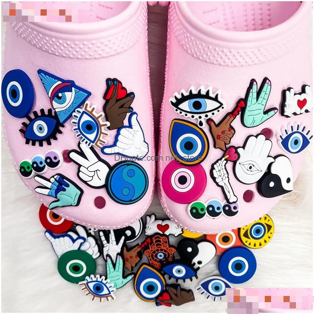 hybkuaji custom evil eye shoe charms wholesale shoes decorations pvc buckles for shoes