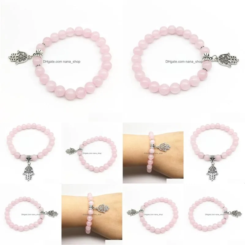 Beaded Sn1320 Fashion Womens Bracelet Hamsa Charm Yoga Handmade Rose Quartz Jewelry Wedding Wholesale Drop Delivery Jewelry Bracelets Dh5On