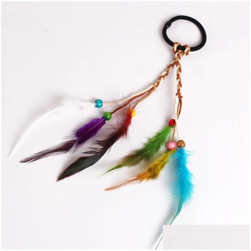 Other Ethnic Style Hairband Hair Rope Bohemian Colorf Feather Ring Fashion Wig Hand Woven Accessories Wholesale Drop Delivery Jewelry Dhh9L