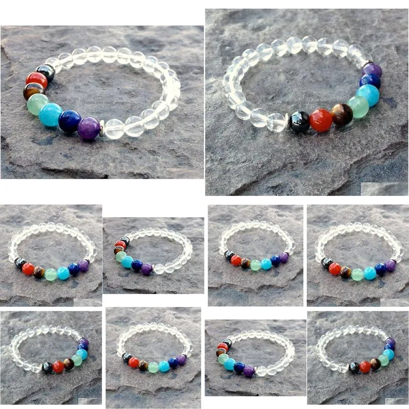 Beaded Sn1076 New 7 Chakra Bracelet Clear Crystal Quartz Wrist Mala Beads Yoga Meditation Yogi Gift Drop Delivery Jewelry Bracelets Dhahc