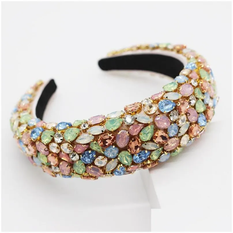 Headbands Baroque Style Women Rhinestones Headbands Water Drop Shape And Wide Edge Hair Band Fl Diamond Colorf Fashion Headband Drop Dhedl