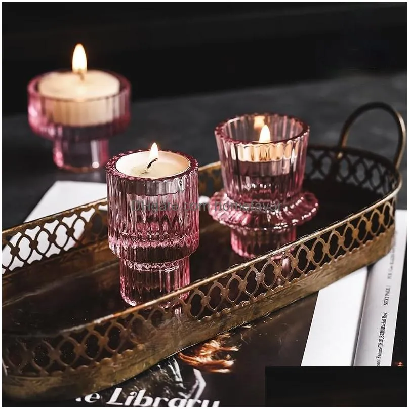candle holders nordic pink glass candlestick european candles table stand romantic pophor home decoration7158384
