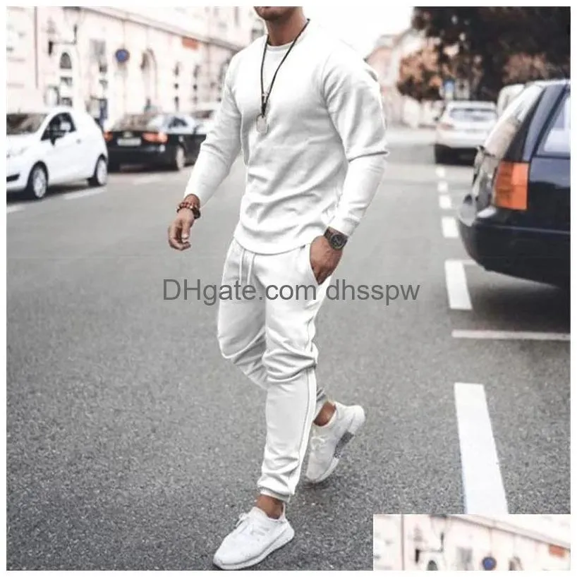 mens tracksuits men leisure pants set long sleeve t-shirt solid color mens sportswear brand clothing 2 pieces sets